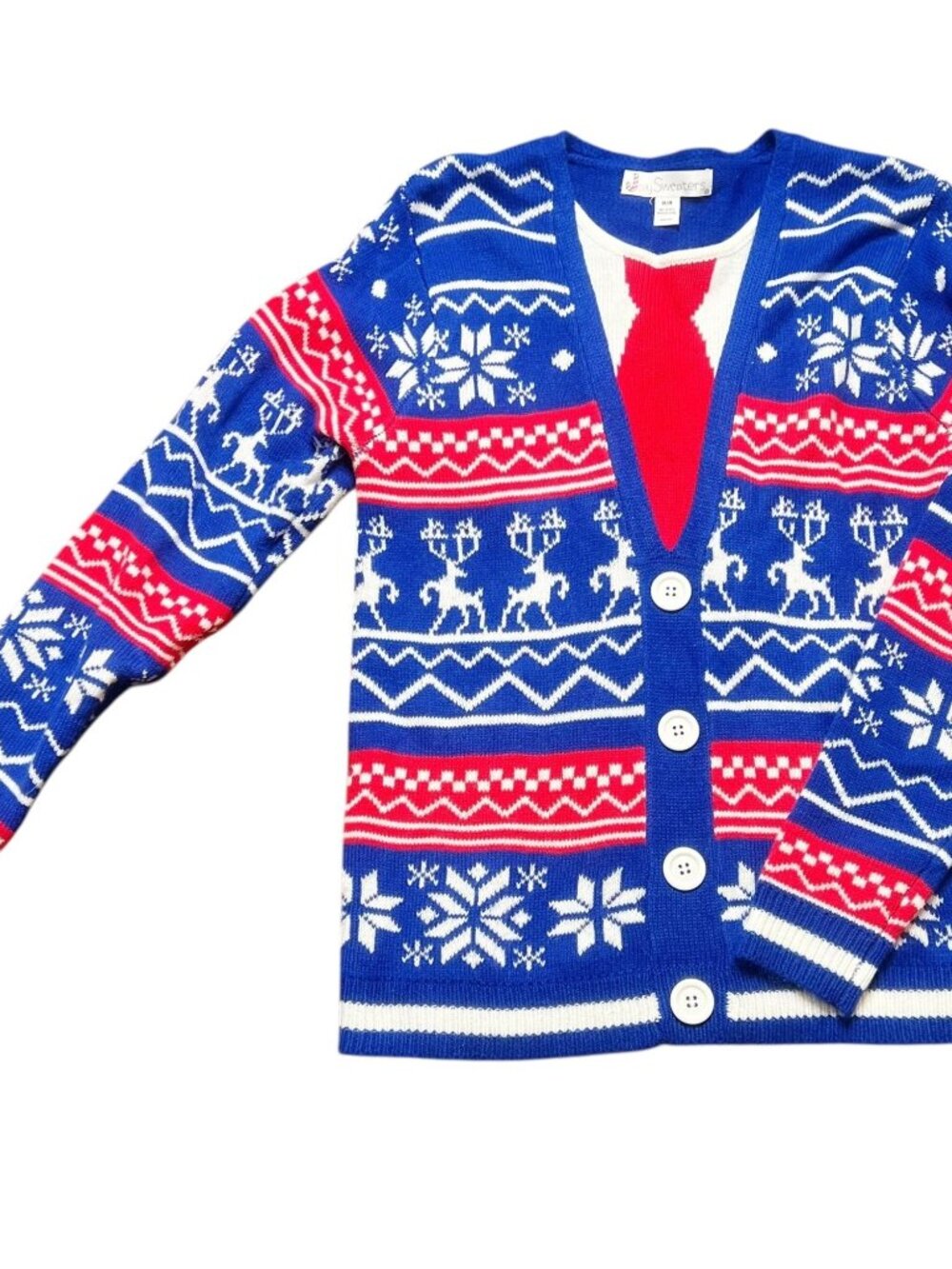 Jolly Sweaters Christmas Sweater Mens Size M Red White Blue Suit Fair Isle